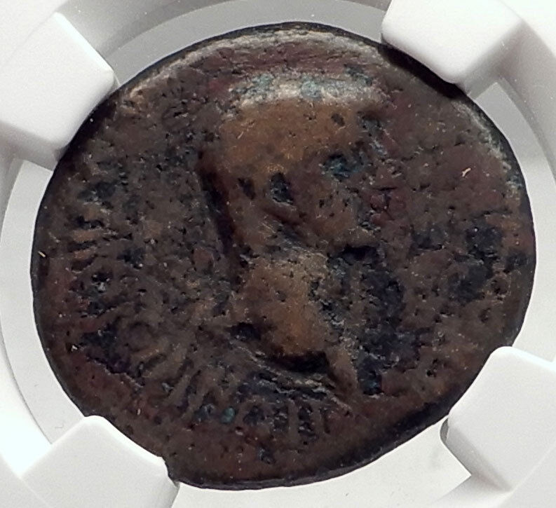 NERO & Wife Claudia Octavia 55AD Ancient Knossos Crete Roman Coin NGC i72743