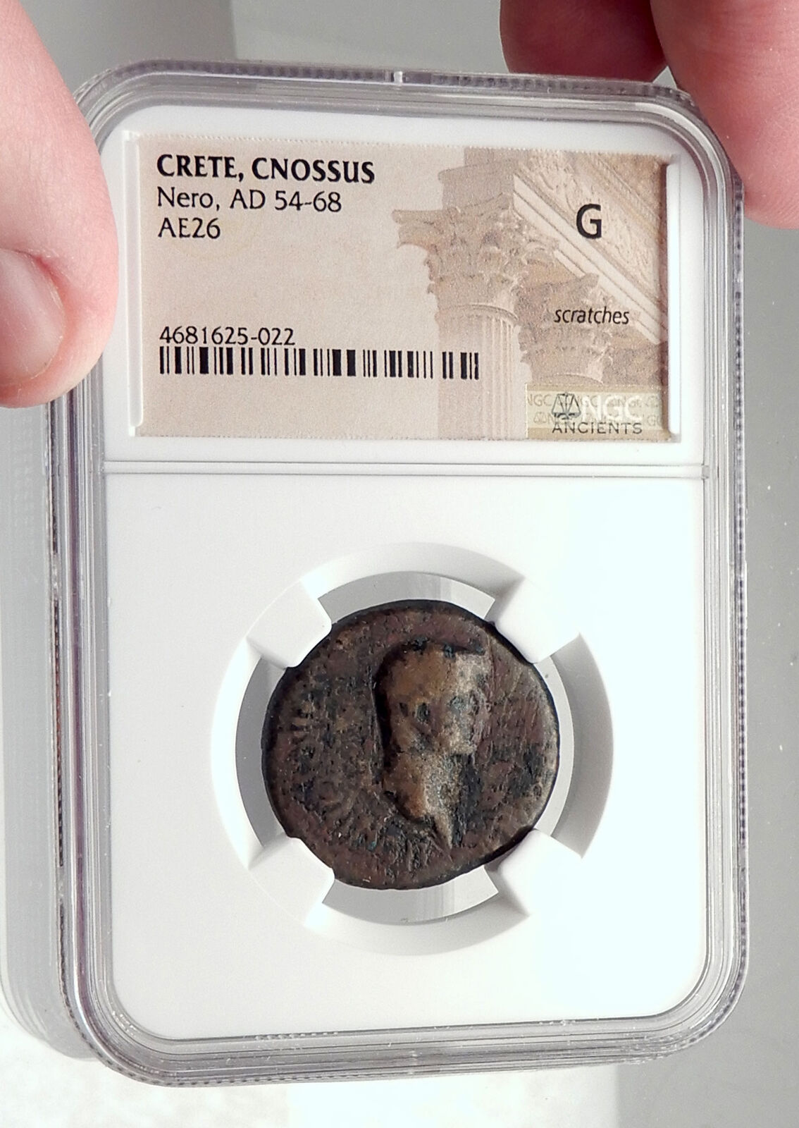 NERO & Wife Claudia Octavia 55AD Ancient Knossos Crete Roman Coin NGC i72743