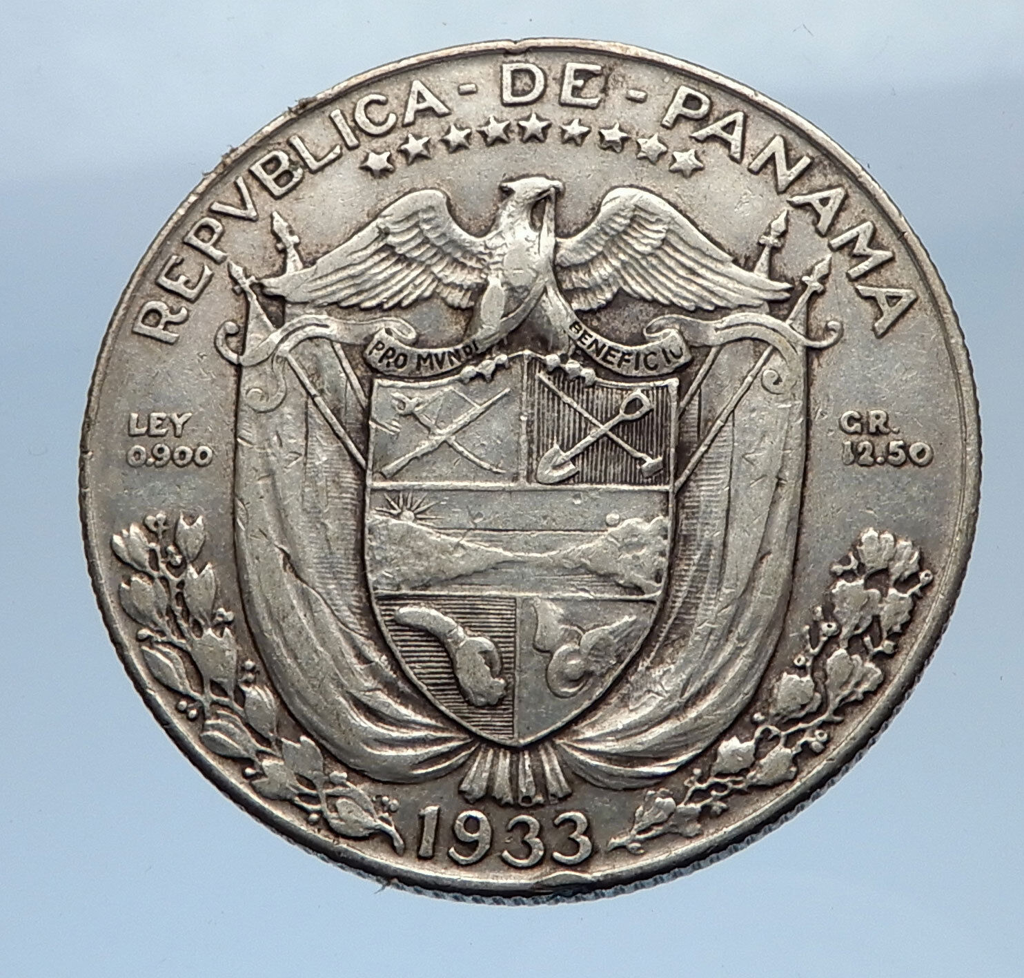 1933 PANAMA BIG 3cm Silver CONQUISTADOR Half BALBOA Central America Coin i69366