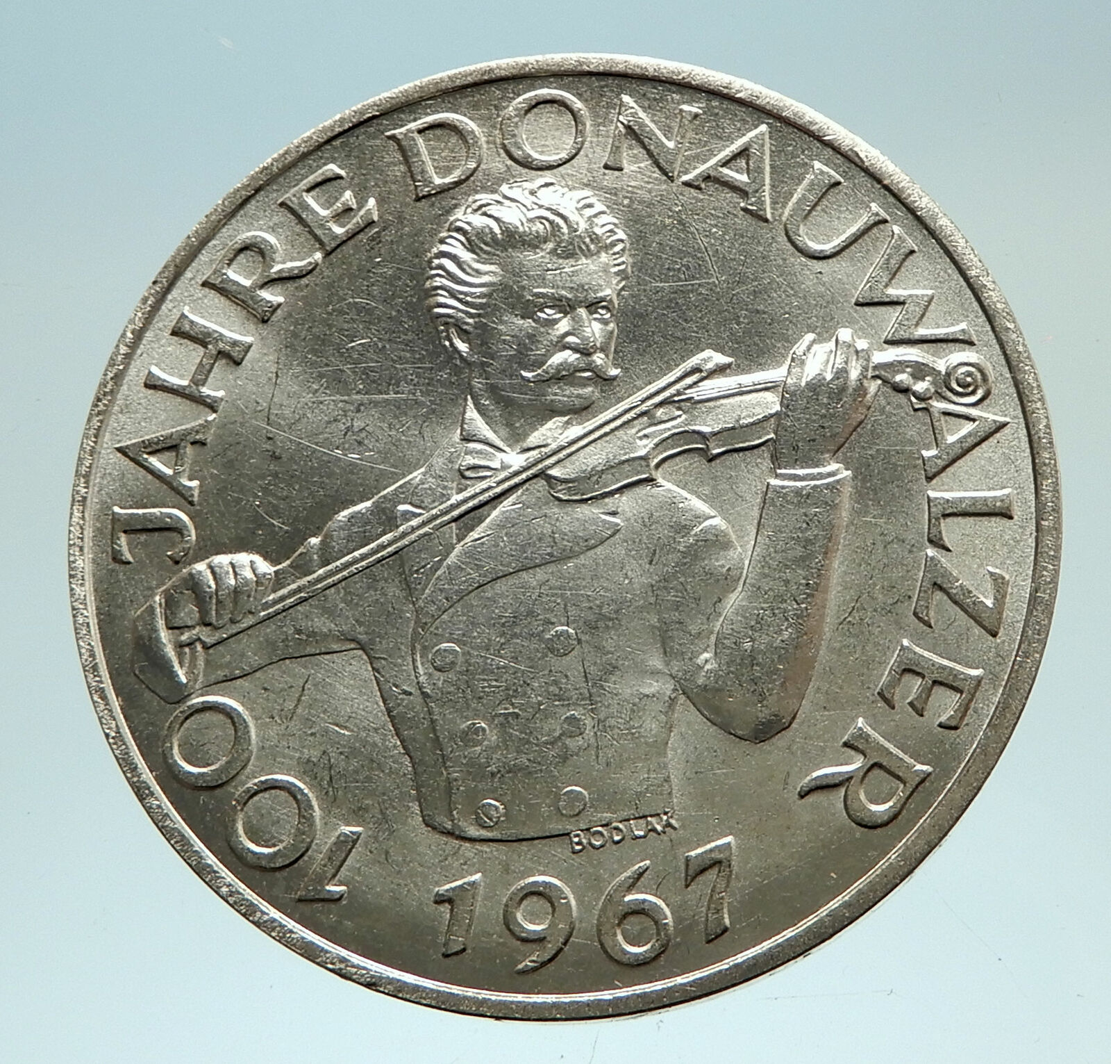 1967 AUSTRIA Blue Danube Waltz Genuine Silver 50 Shilling Coin i76796