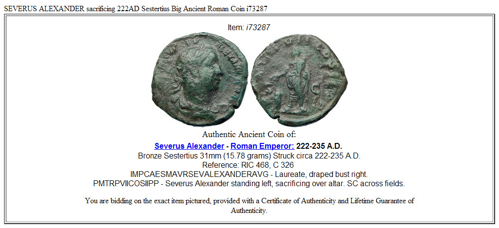 SEVERUS ALEXANDER sacrificing 222AD Sestertius Big Ancient Roman Coin i73287