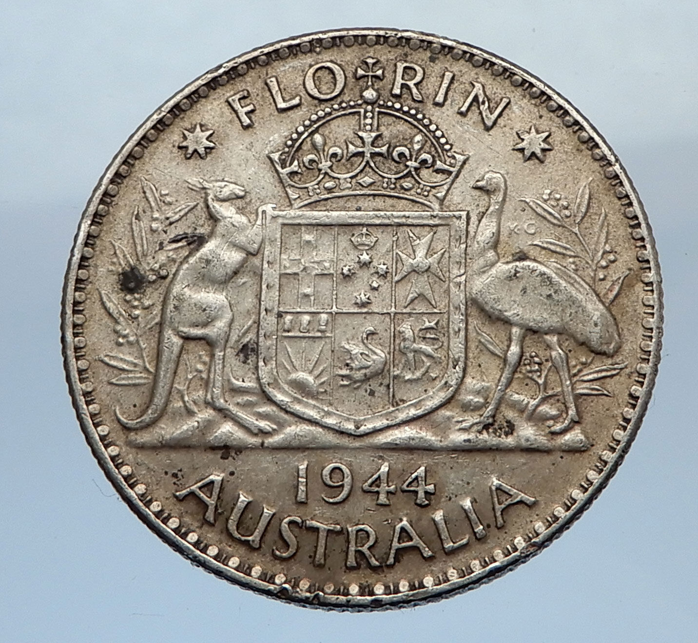 1944 AUSTRALIA - FLORIN Large SILVER Coin King George VI Coat-of-Arms i69347