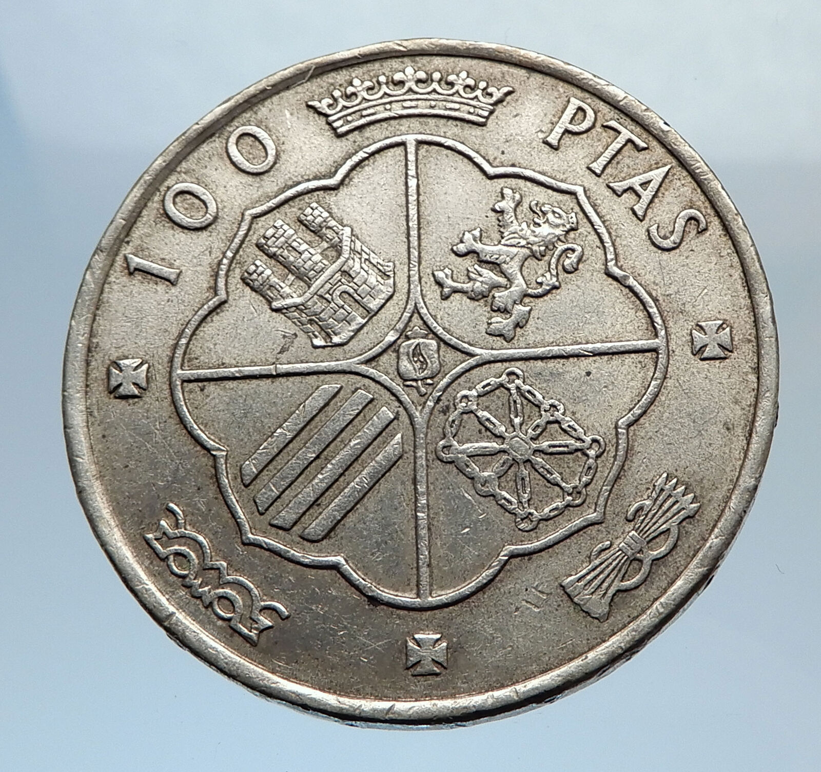 1966 Spain Large Silver w Franco Cadillo 100 Pesetas Silver Spanish Coin i71628