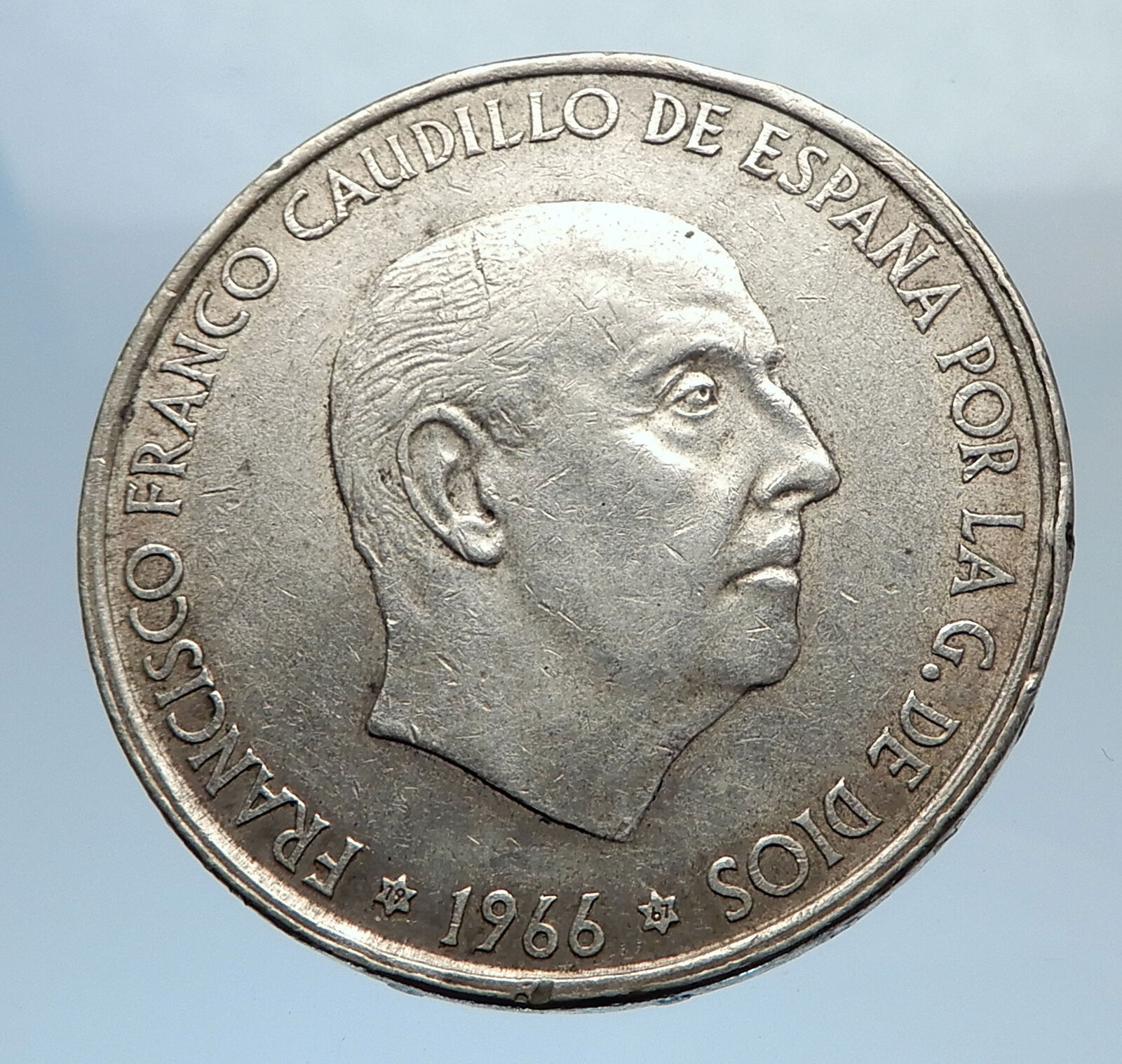 1966 Spain Large Silver w Franco Cadillo 100 Pesetas Silver Spanish Coin i71628