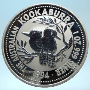 1994 AUSTRALIA Kookaburra Birds Tree 1 oz Silver 1 Dollar Australian Coin i77564