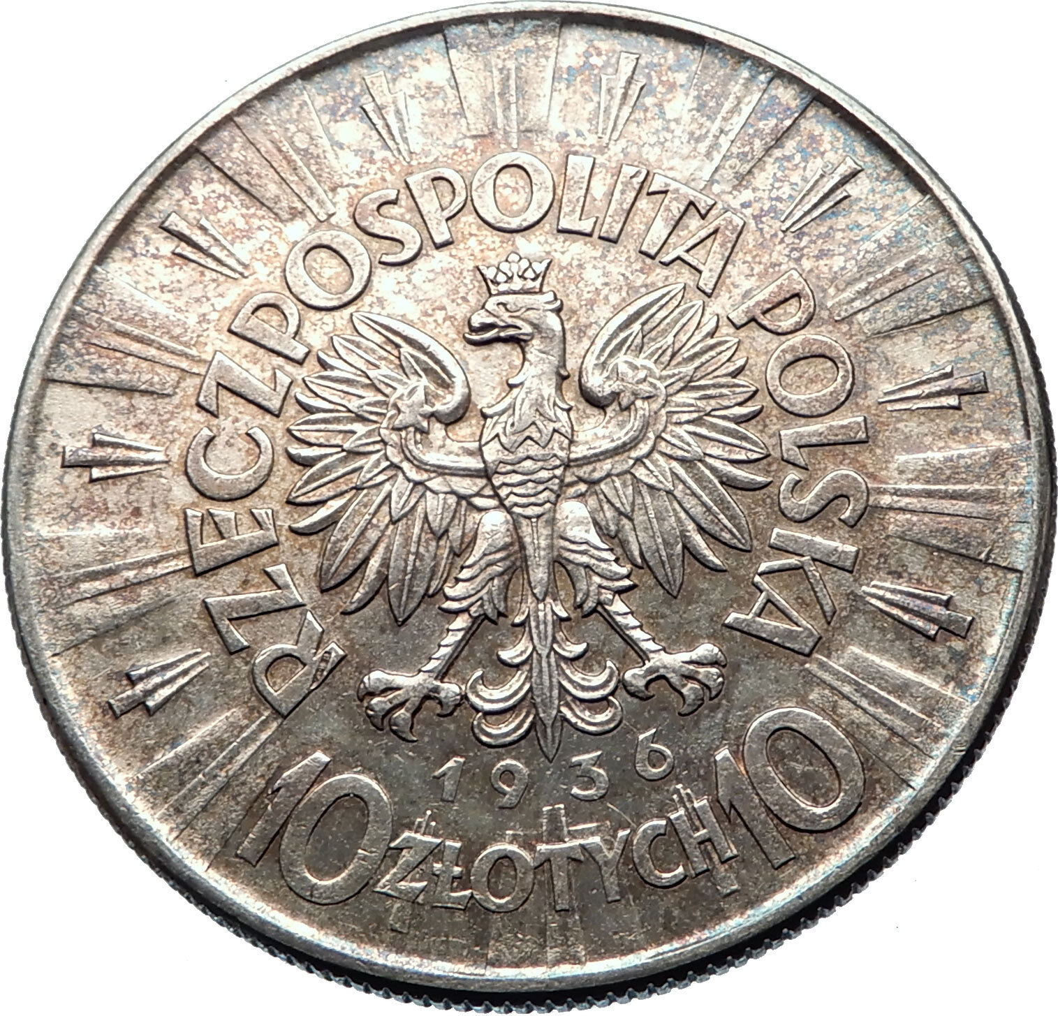 1936 POLAND Silver with Jozef Pilsudski Antique Silver 10 Zlotych Coin i73796