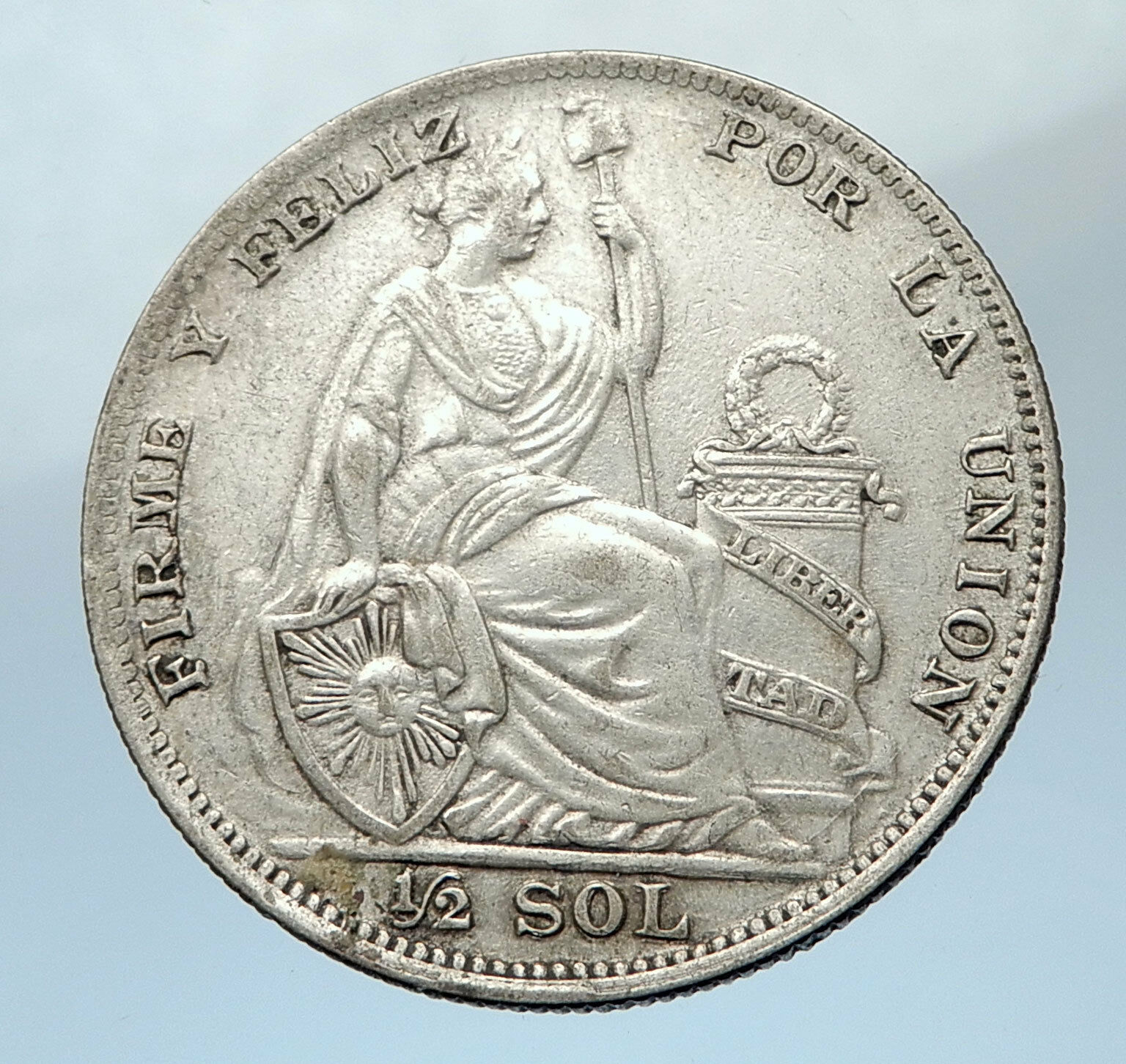 1935 PERU South America w LIBERTY Peruvian Antique Silver 1/2 Sol Coin i73770