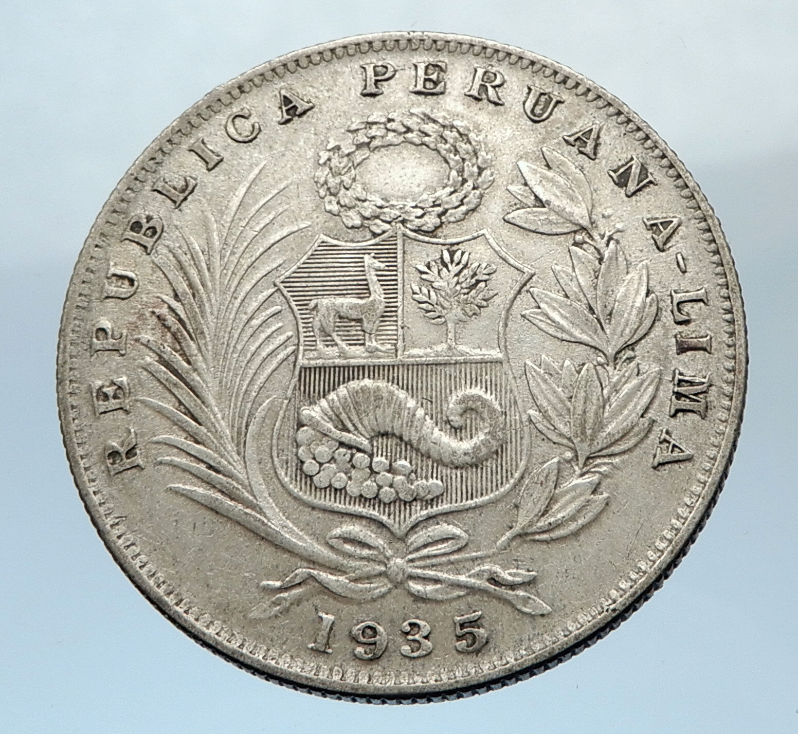 1935 PERU South America w LIBERTY Peruvian Antique Silver 1/2 Sol Coin i73770