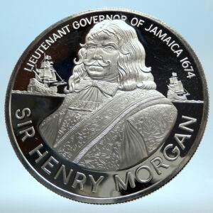 1974 JAMAICA Sir Henry Morgan Port Royal Lieutenant SILVER $10 Coin i77450