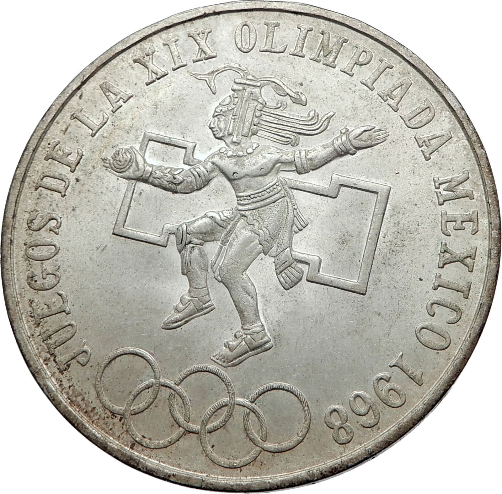 1968 Mexico XIX Olympic Games Aztec Ball Player BIG 25 Pesos Silver Coin i72004