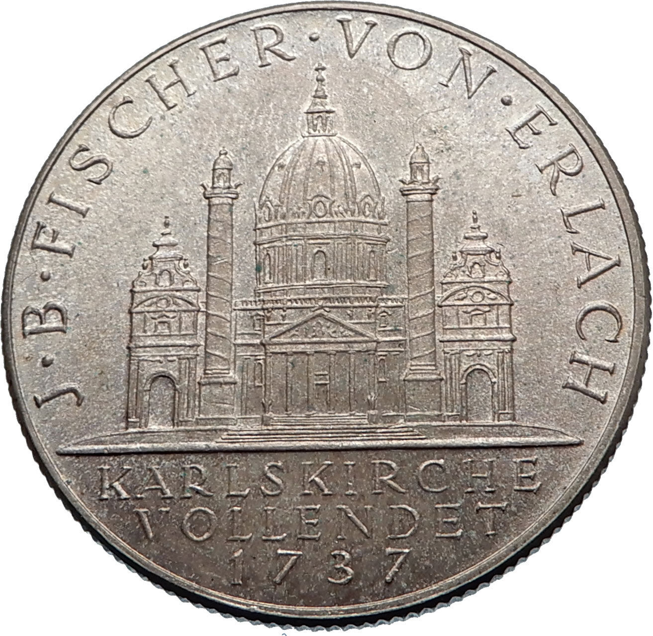 1937 AUSTRIA Vienna Baroque CHURCH St Karl Church KARLSKIRCHE Silver Coin i72455