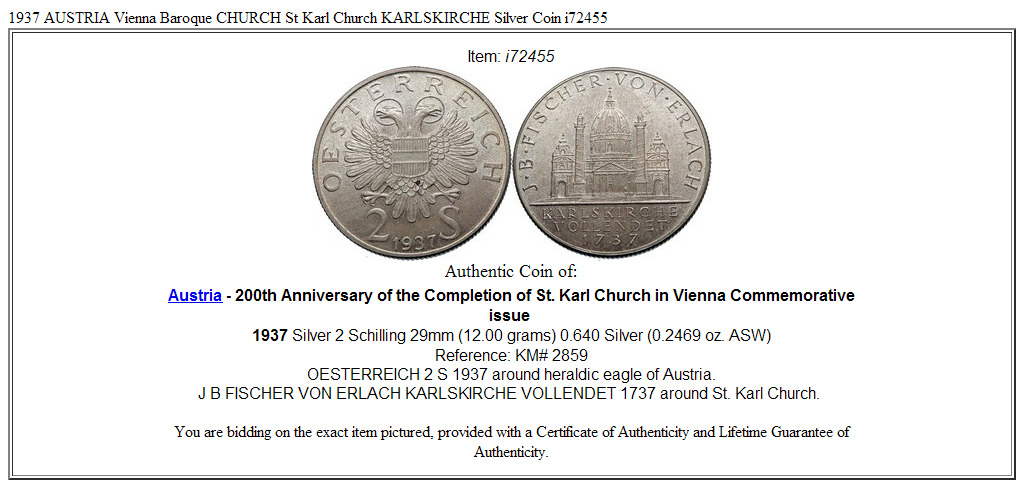 1937 AUSTRIA Vienna Baroque CHURCH St Karl Church KARLSKIRCHE Silver Coin i72455