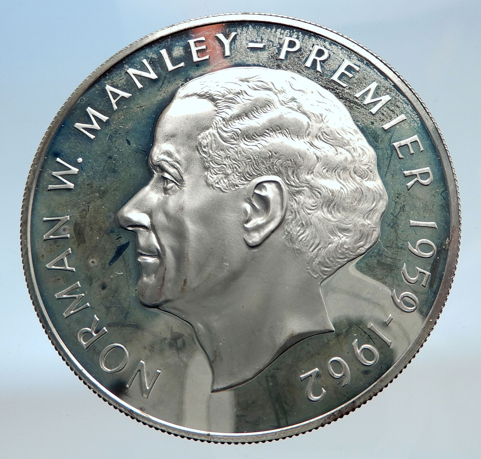 1973 JAMAICA Proof HUGE 4.5cm Premier Norman W Manley Silver $5 Coin i74254