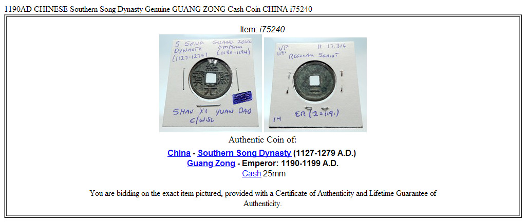 1190AD CHINESE Southern Song Dynasty Genuine GUANG ZONG Cash Coin CHINA i75240