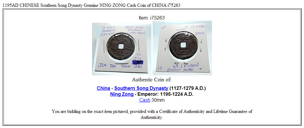 1195AD CHINESE Southern Song Dynasty Genuine NING ZONG Cash Coin of CHINA i75263