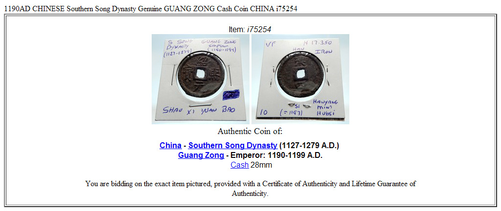 1190AD CHINESE Southern Song Dynasty Genuine GUANG ZONG Cash Coin CHINA i75254