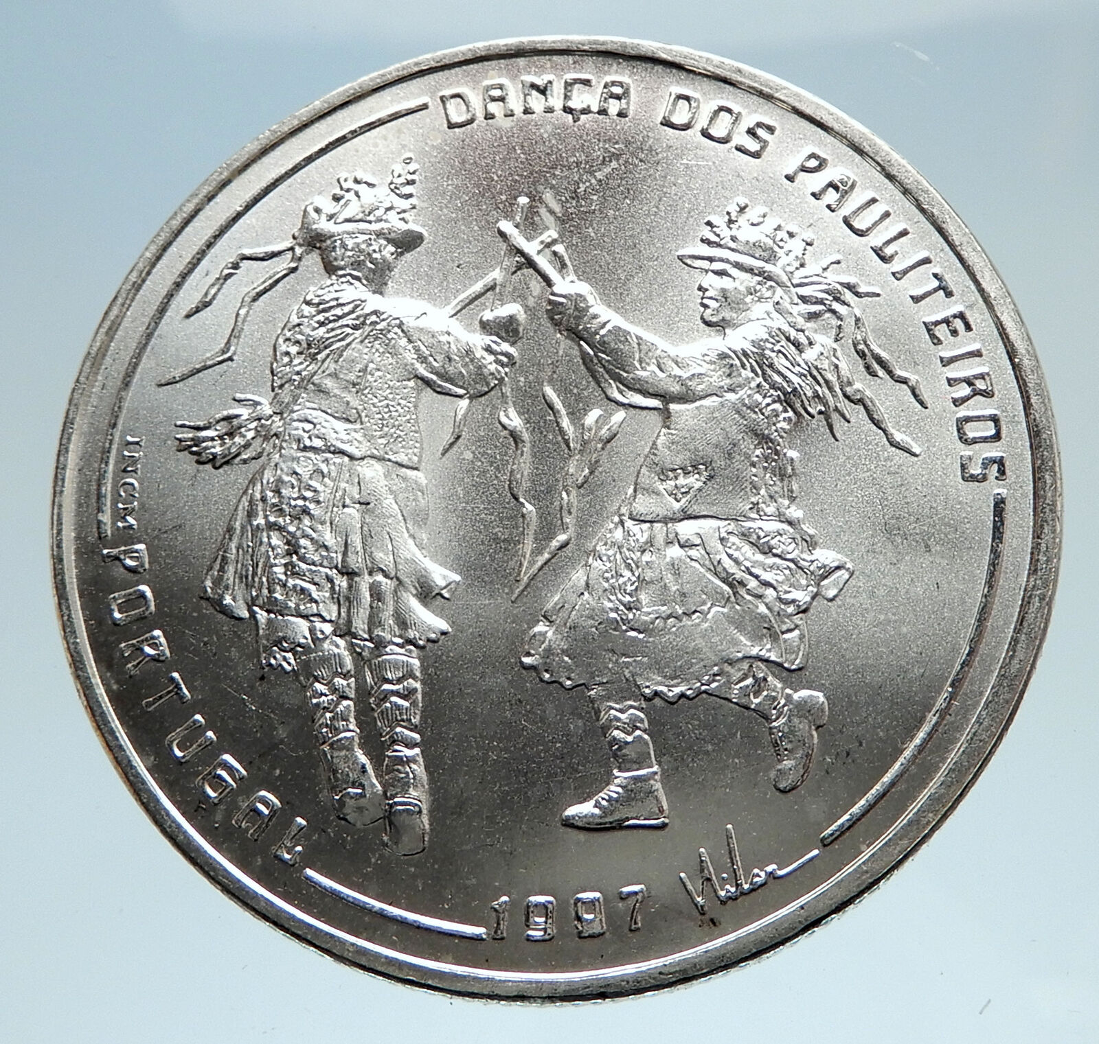 1997 PORTUGAL w Traditional Dance Genuine LARGE Silver 1000 Escudos Coin i75135