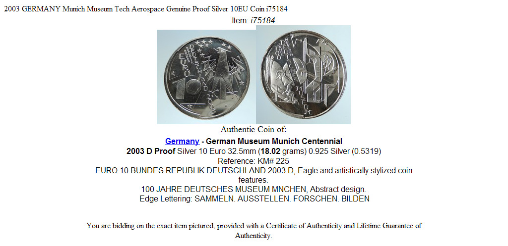 2003 GERMANY Munich Museum Tech Aerospace Genuine Proof Silver 10EU Coin i75184