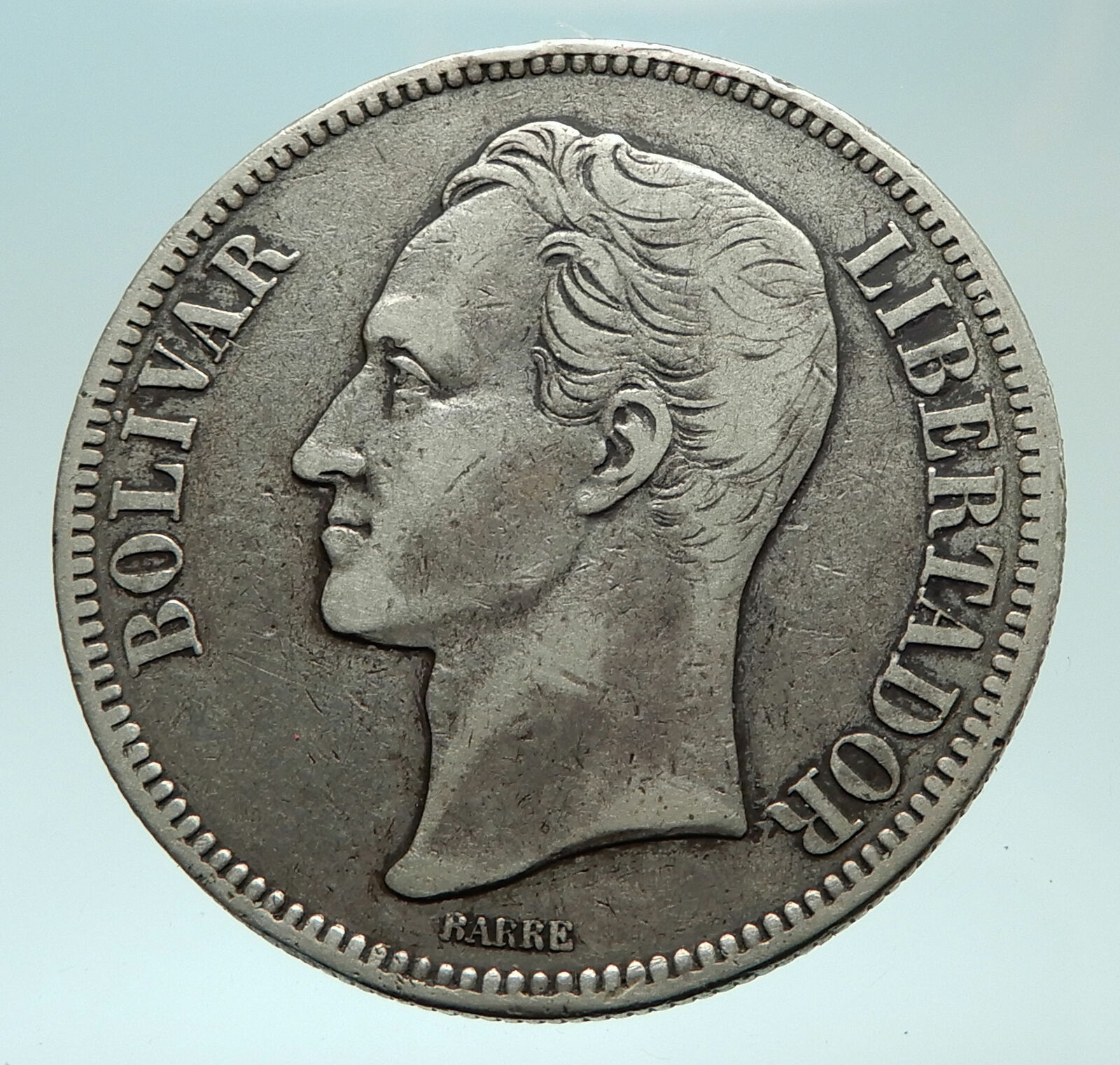1902 Freemason President Simon Bolivar VENEZUELA Founder Silver Coin i75973