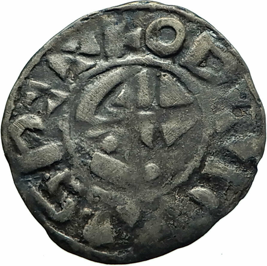 1000-1150AD FRANCE Medieval Feudal Antique Silver Denier Coin w CROSS i76047