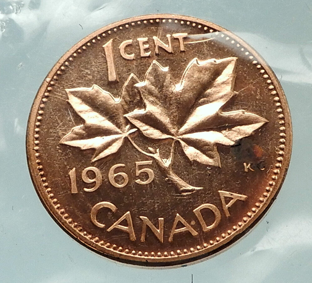 1965 CANADA United Kingdom Queen Elizabeth II Maple Leaf 1 Cent Coin i76497