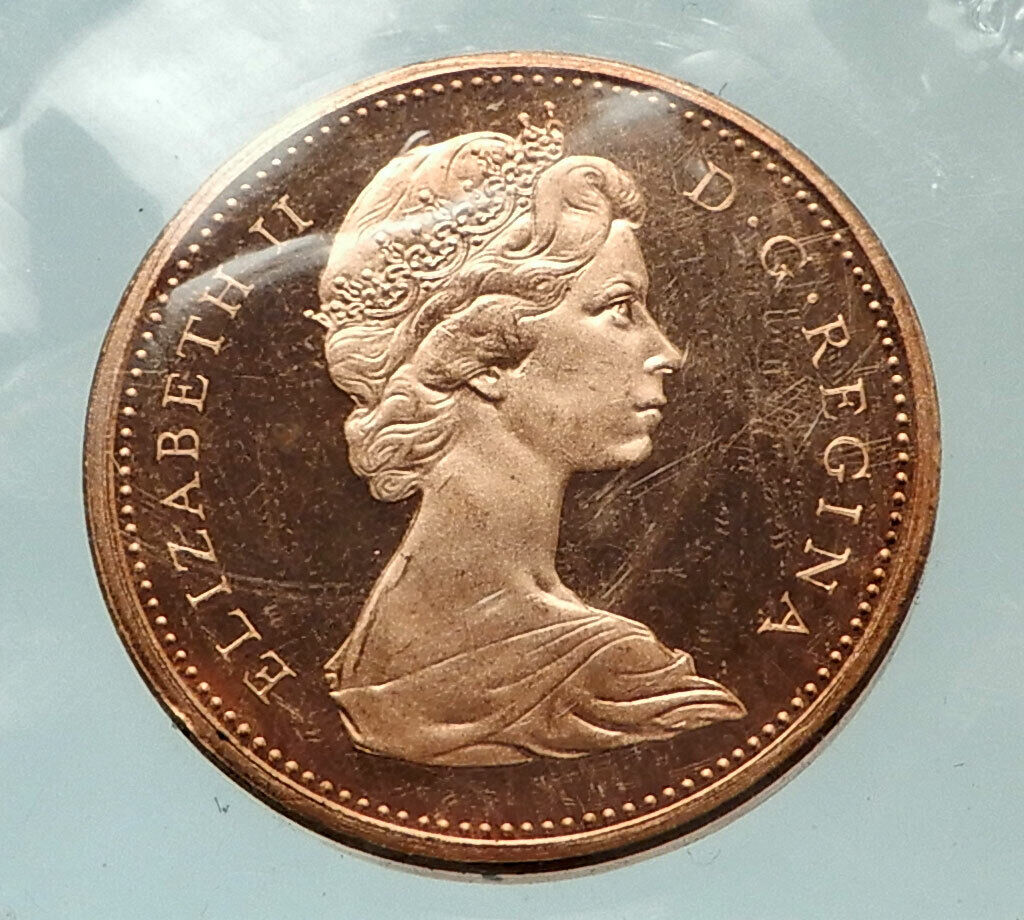 1965 CANADA United Kingdom Queen Elizabeth II Maple Leaf 1 Cent Coin i76497