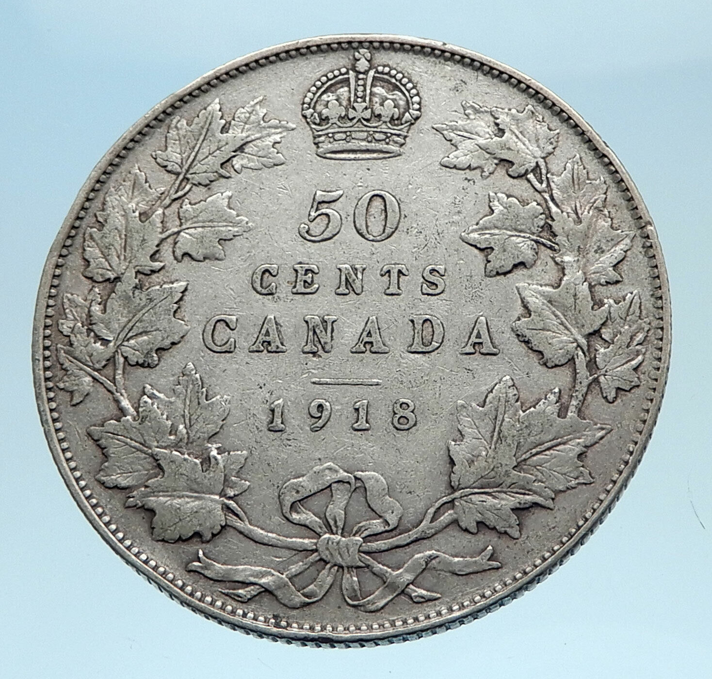 1918 CANADA - UK King George V - Authentic Original SILVER 50 CENTS Coin i77782