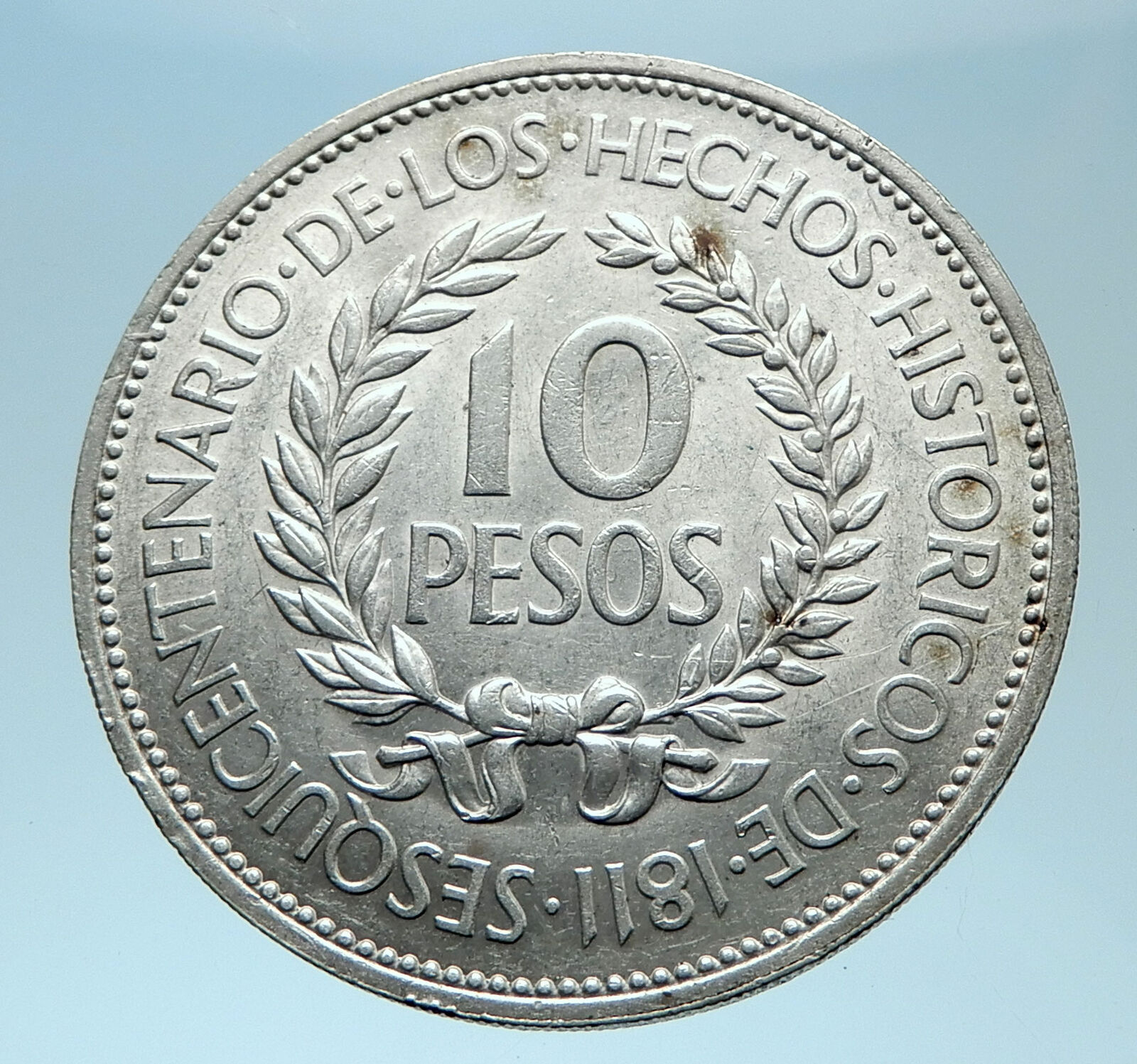 1961 URUGUAY w El Caucho Hero Against Spain Genuine Silver 10 Pesos Coin i77949