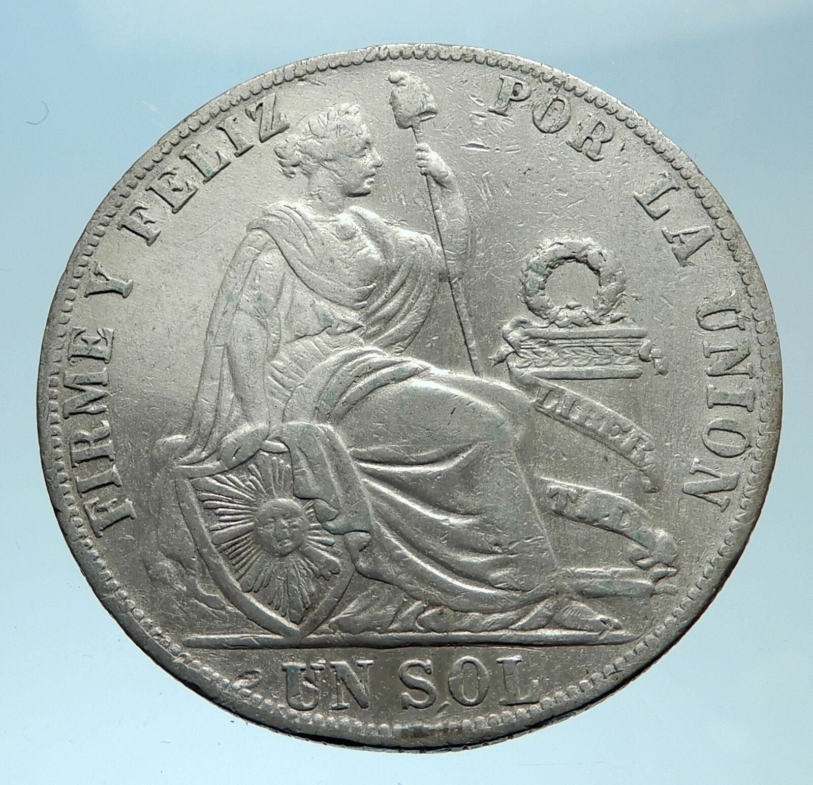 1892 PERU South America 1 SOL Antique BIG Original Silver Peruvian Coin i78219