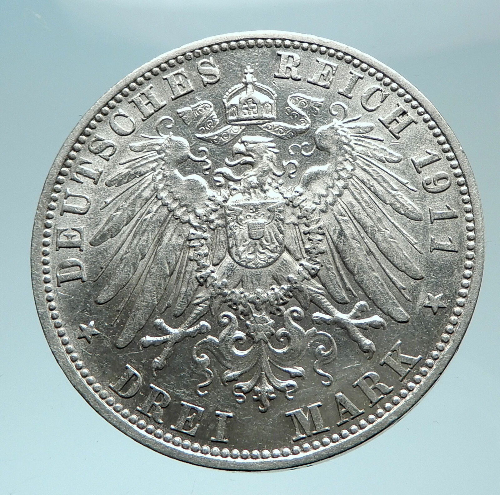 1911 GERMANY Bavaria Ruled by Otto I w Eagle Antique Silver 3 Marks Coin i78771