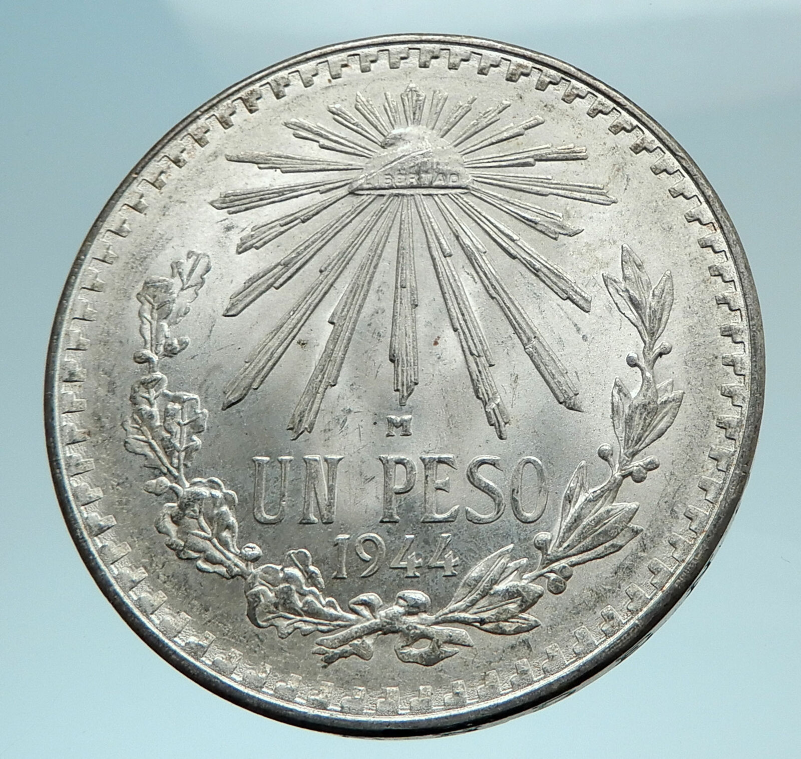 1944 MEXICO Eagle Liberty Cap Large Genuine Silver Peso Mexican Coin i78662