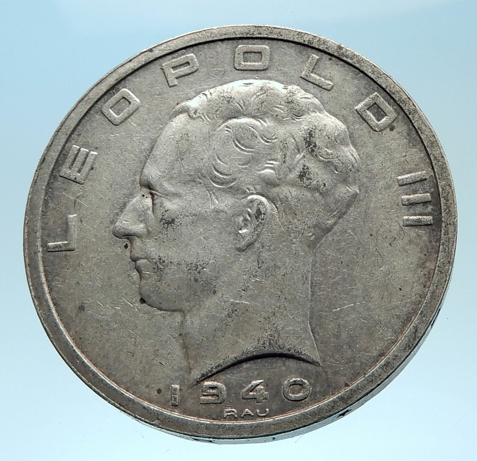 1940 BELGIUM King Leopold III 9 Shields Genuine Silver 50 Francs Coin i77511