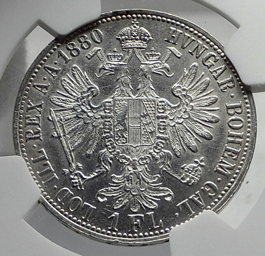 1880 AUSTRIA King FRANZ JOSEPH I Genuine Antique Silver Florin Coin NGC i79893