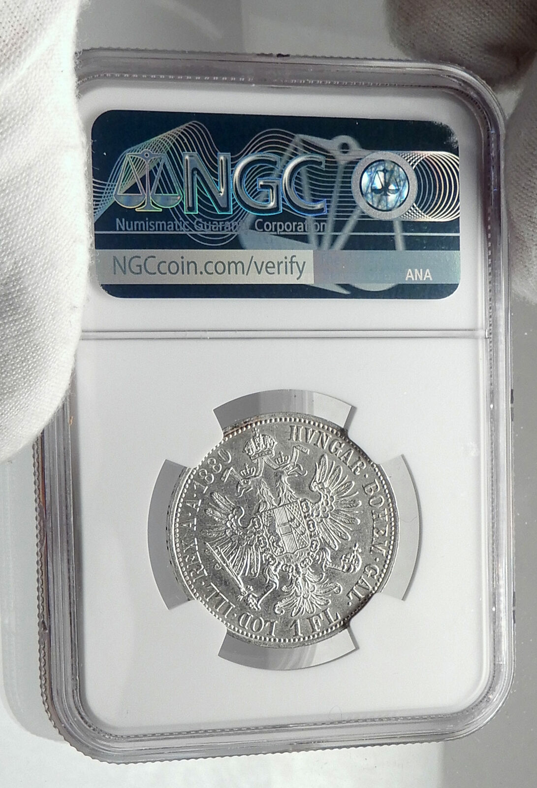 1880 AUSTRIA King FRANZ JOSEPH I Genuine Antique Silver Florin Coin NGC i79893