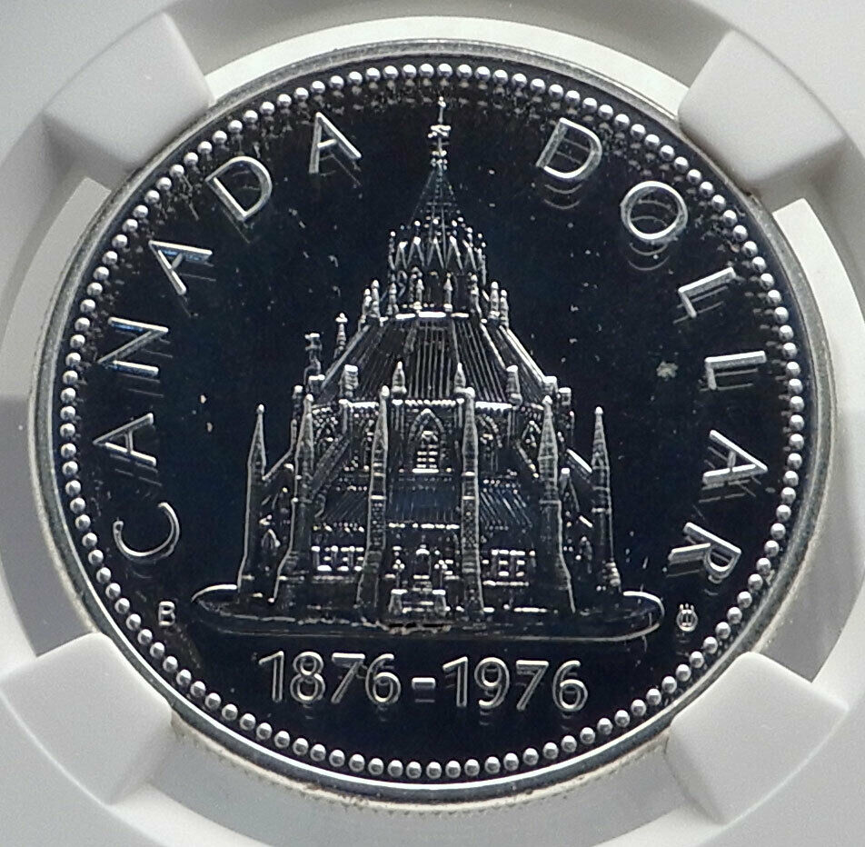 1976 CANADA UK Queen Elizabeth II LIBRARY Genuine Silver Dollar Coin NGC i79866