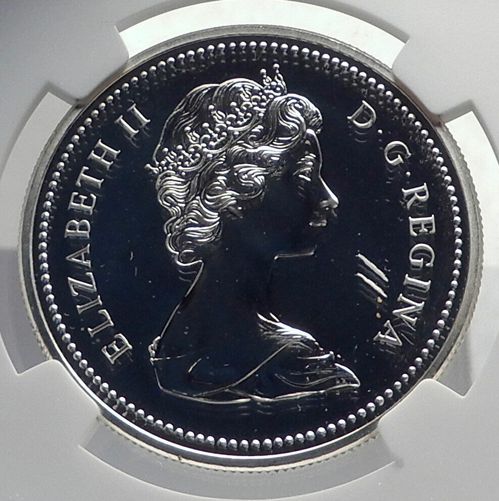 1976 CANADA UK Queen Elizabeth II LIBRARY Genuine Silver Dollar Coin NGC i79866