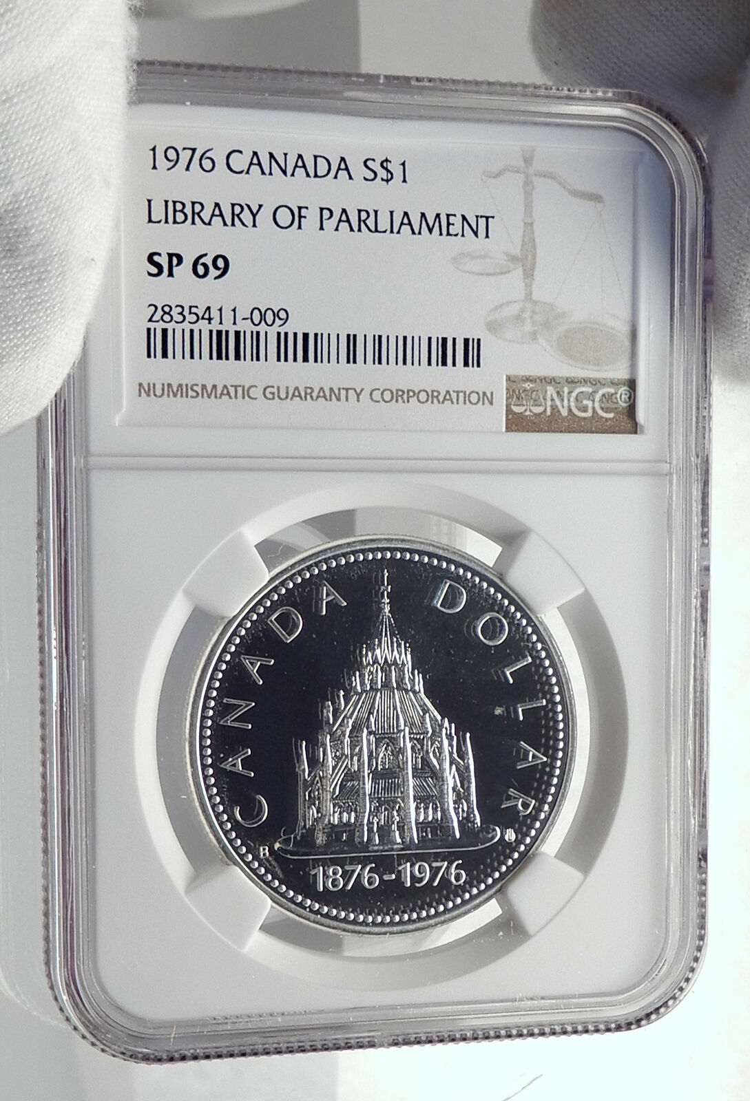 1976 CANADA UK Queen Elizabeth II LIBRARY Genuine Silver Dollar Coin NGC i79866