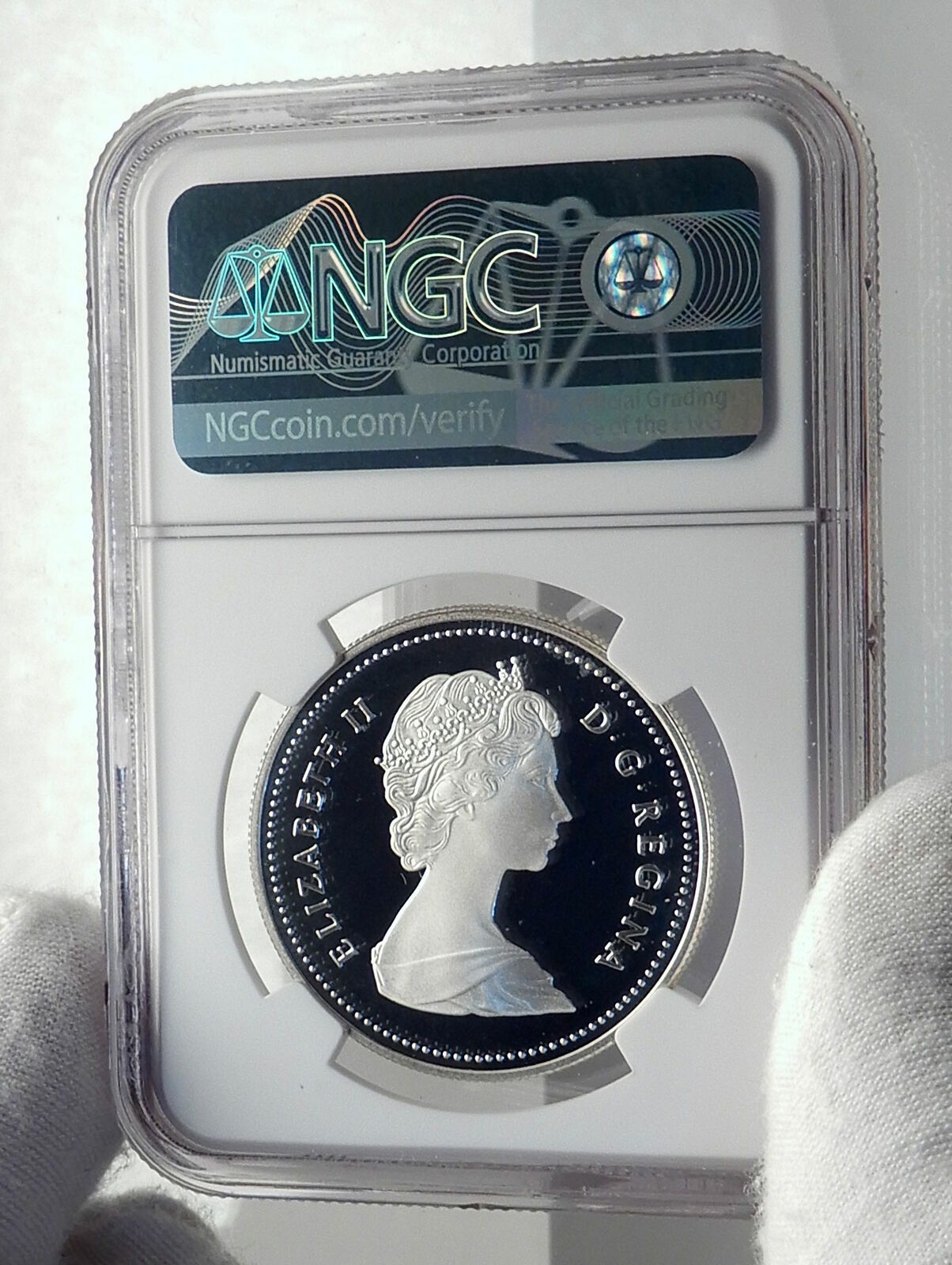 1986 CANADA Vancouver UK Queen Elizabeth II Train Proof Silver Coin NGC i79861