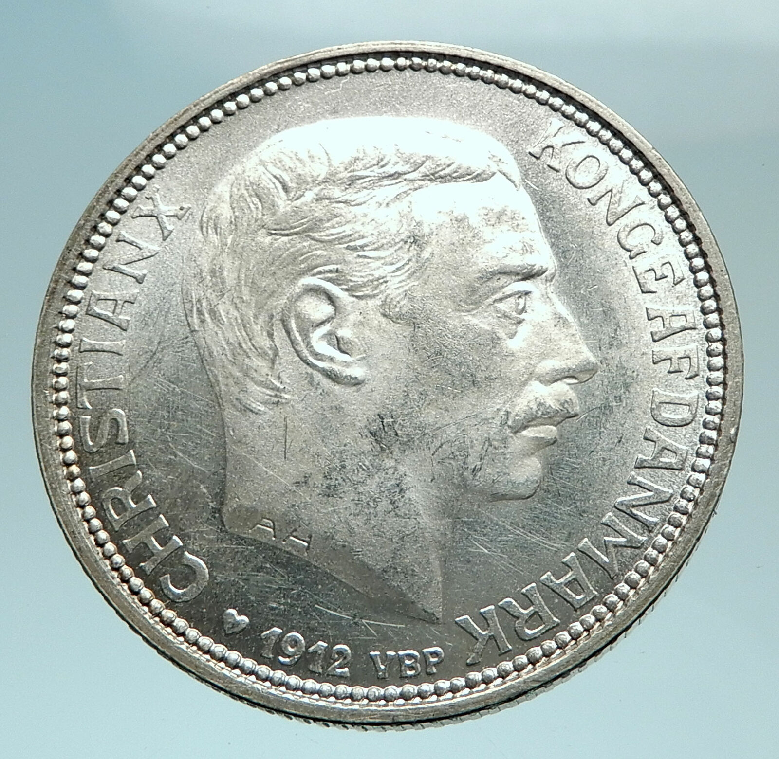 1912 DENMARK Kings CHRISTIAN X FREDERIK VIII Genuine Silver 2 Kr Coin i79442