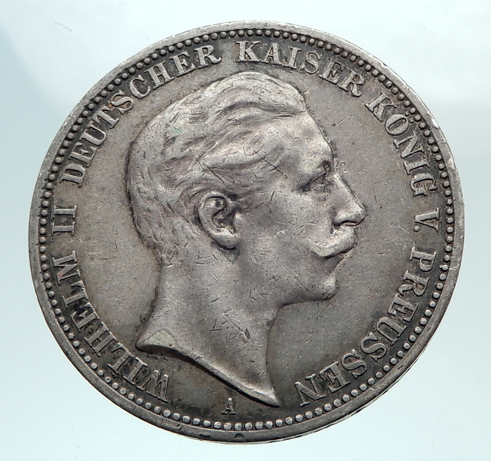 1911 PRUSSIA KINGDOM Germany WILHELM II Genuine Silver 3 Mark German Coin i80151