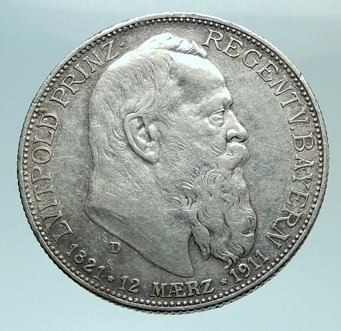 1911 D GERMANY Bavaria Otto I PRINCE LUITPOLD Antique Silver 2 Marks Coin i79380