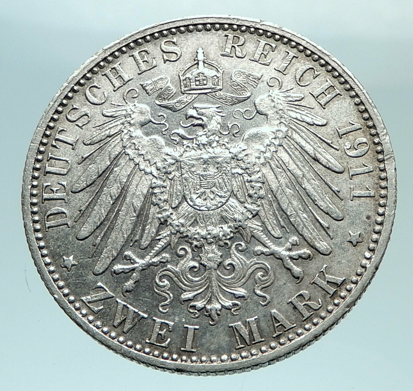 1911 D GERMANY Bavaria Otto I PRINCE LUITPOLD Antique Silver 2 Marks Coin i79380