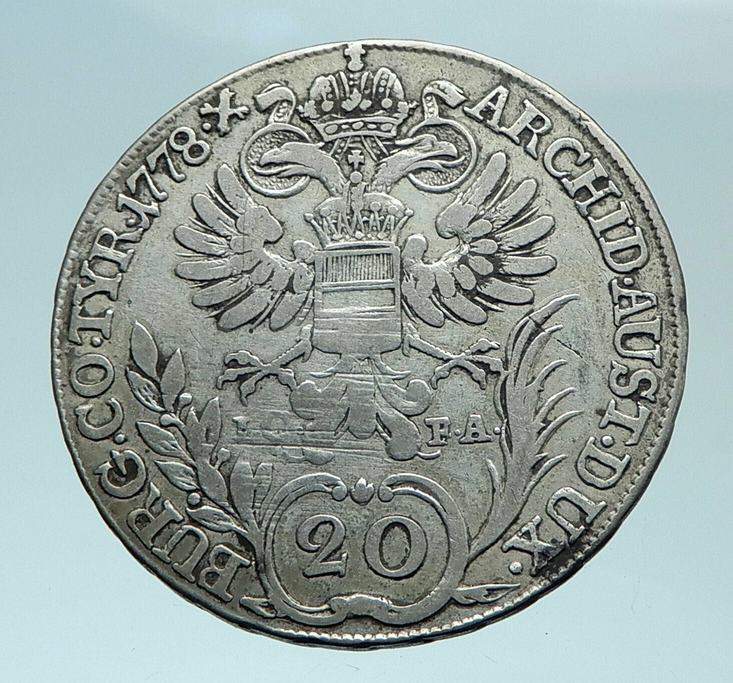 1778 AUSTRIA Queen Maria Theresa Genuine Antique 20 Kreuzer Austrian Coin i78960