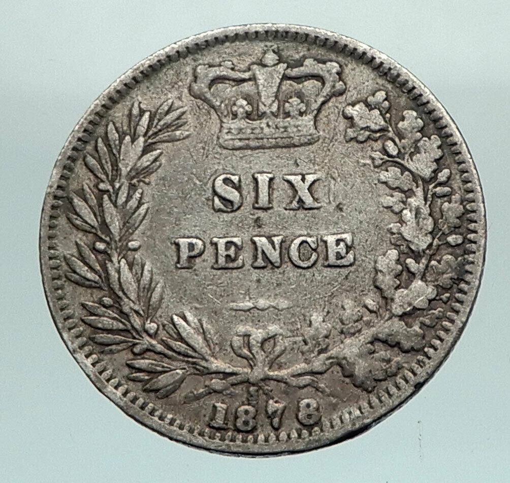 1878 UK Great Britain United Kingdom QUEEN VICTORIA Sixpence Silver Coin i80322