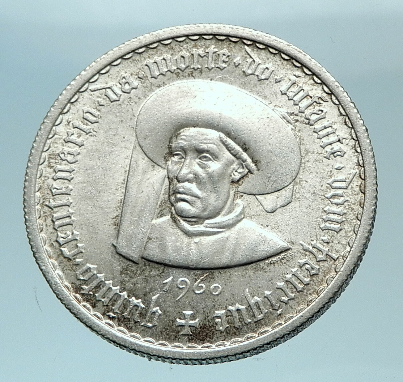 1960 PORTUGAL Prince Henry the Navigator Genuine Silver 5 Escudos Coin i78794