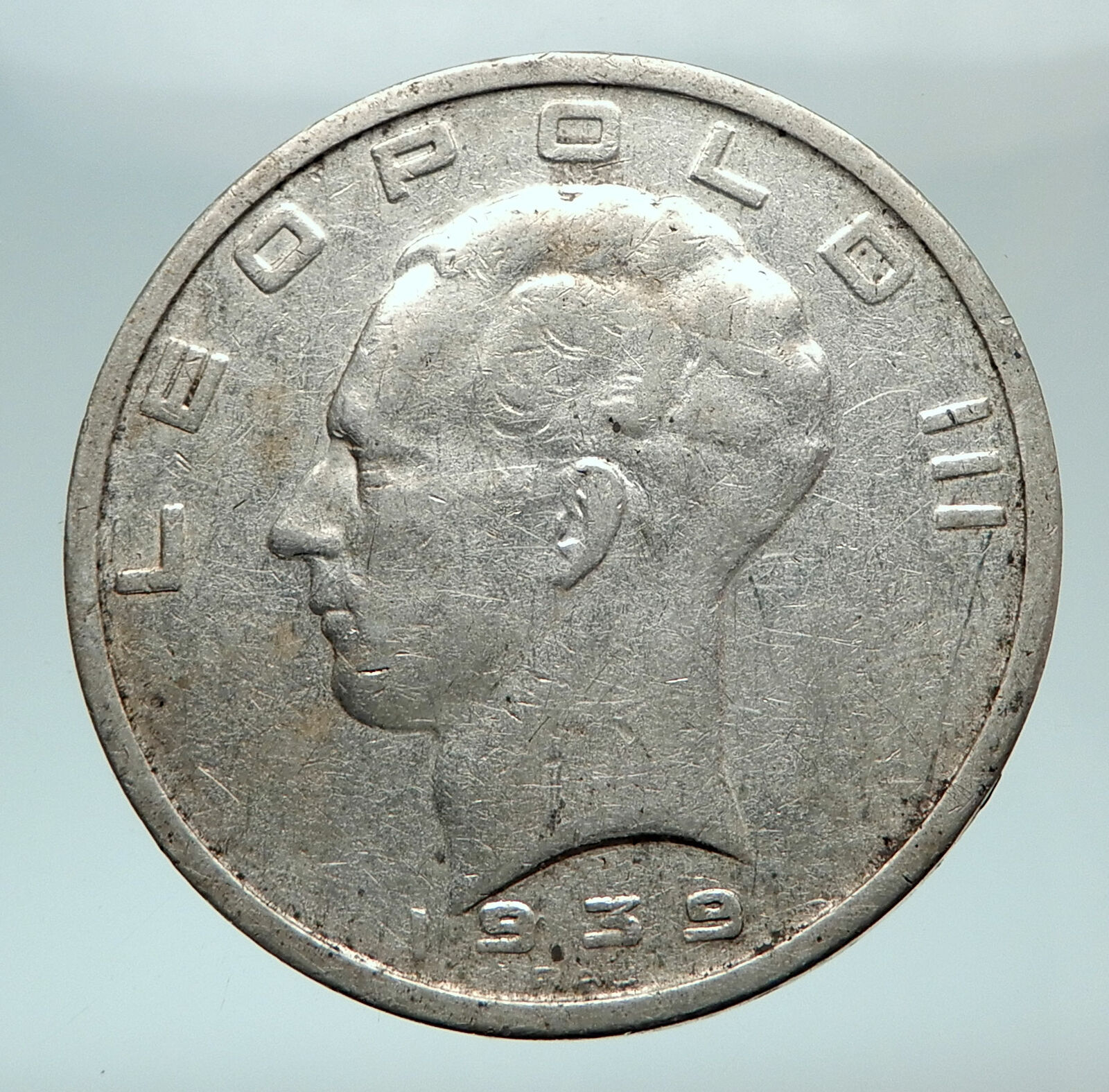 1939 BELGIUM King Leopold III w 9 Shields Genuine Silver 50 Francs Coin i80310