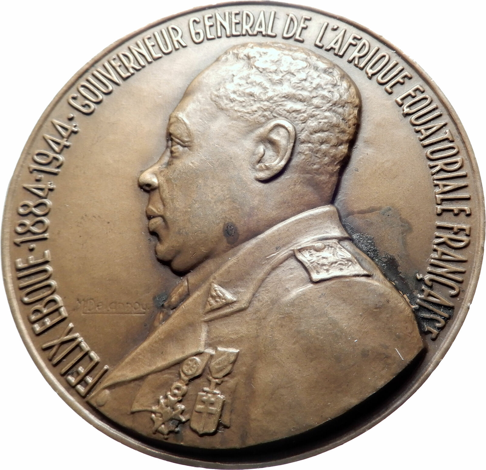 1944 FRENCH EQUATORIAL AFRICA & CHAD Governor General Felix Eboue Medal i80594