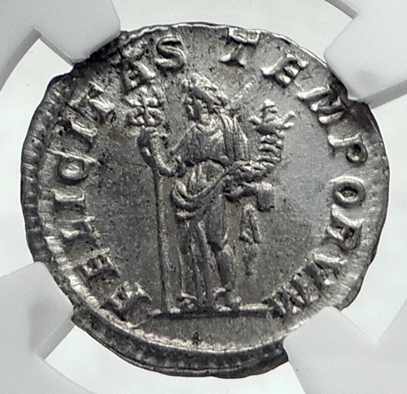 MACRINUS Authentic Ancient 217AD Rome Silver Roman Coin FELICITAS NGC i80633