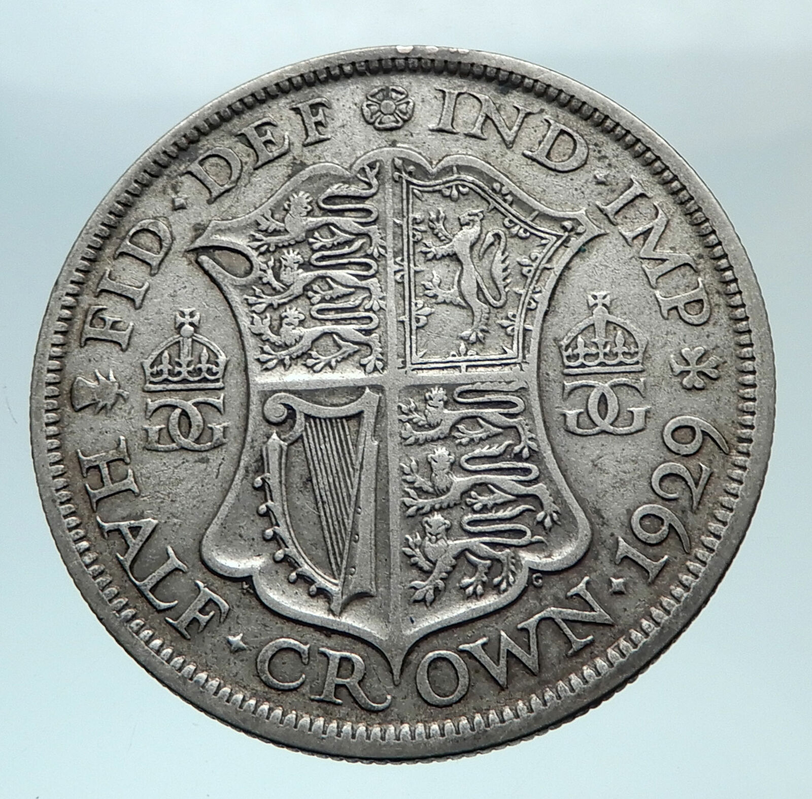 1929 Great Britain United Kingdom UK King GEORGE V Silver Half Crown Coin i80820