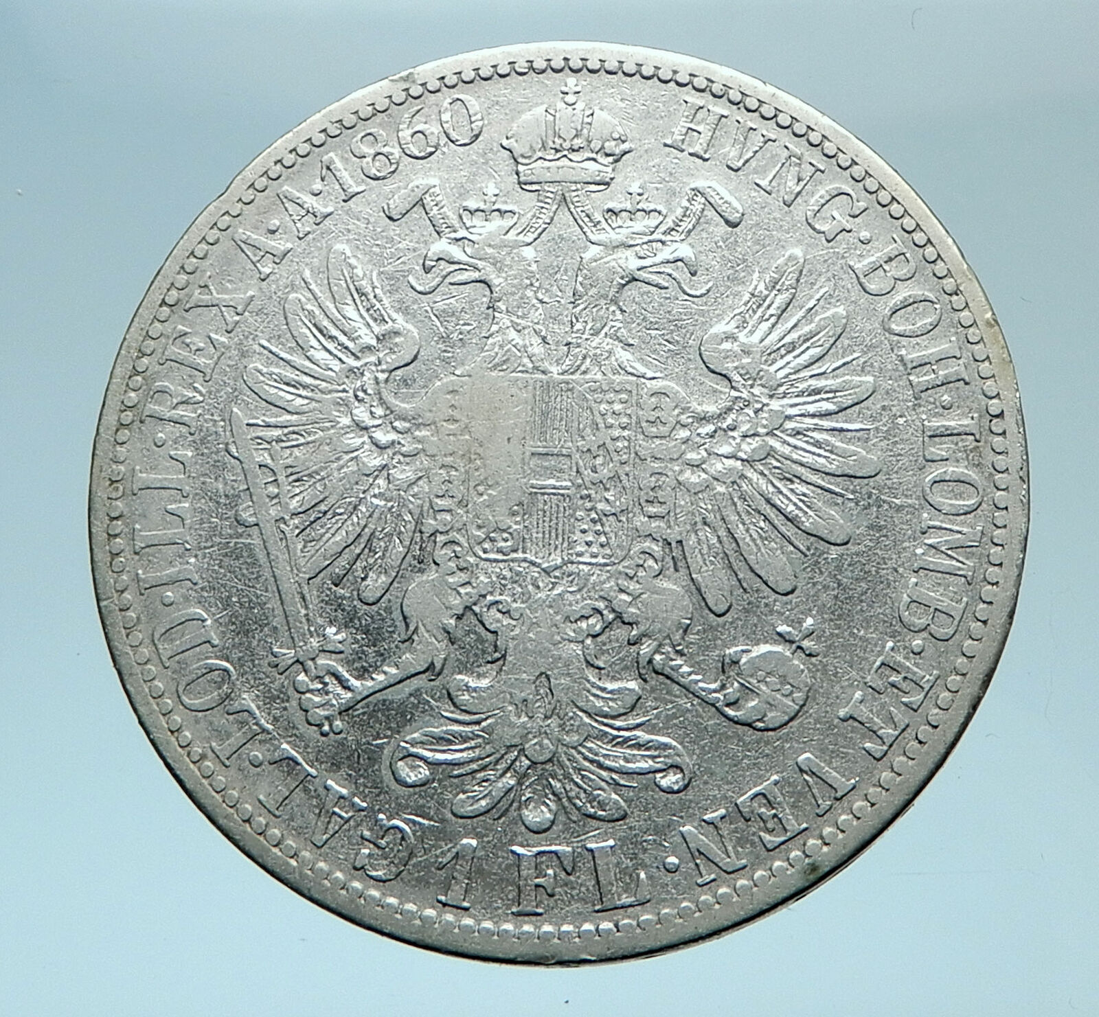 1860 A AUSTRIA w KING FRANZ JOSEPH I Eagle Genuine Silver Florin Coin i78366